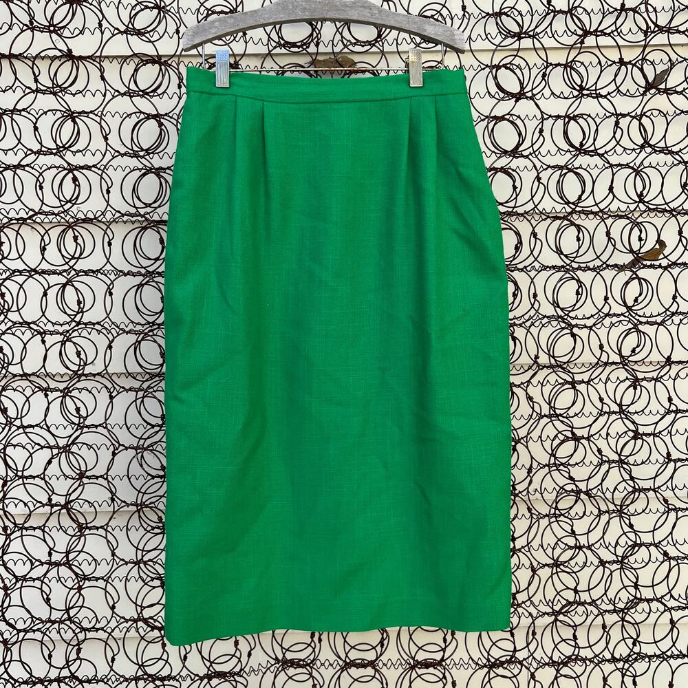 Vintage cross country fashions Kelley green rough woven tweed pencil skirt